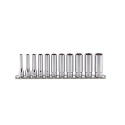 SOCKET SET ON RAIL 1/4DR 4-14MM DEEP(12PT)11PC