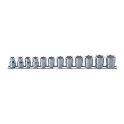 SOCKET SET ON RAIL 3/8DR-6PT 8-19MM(12P)