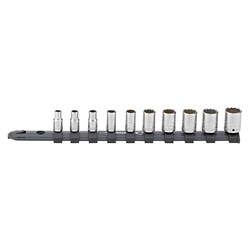 10-Piece Socket Set on Rail (5-14mm) - 1/4" Square Drive - 12-Point - SW40D/10-12916 - 96051010