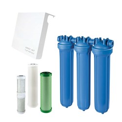 Atlas Filtri Whole House POLY TRIO Kit Inc. Polyphosphate, 5Mic Carbon & 10Mic Pleated Cartridges