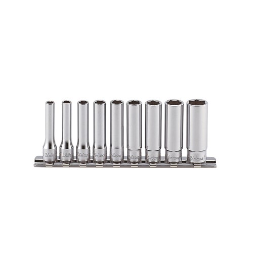 SOCKET SET 1/4DR-DEEP AF(12PT)9pcs, RAIL