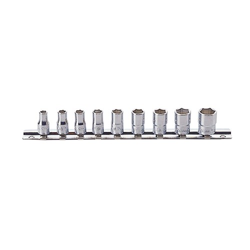 SOCKET SET ON RAIL 1/4DR,3/16-1/2AF,9PCS (12PT)