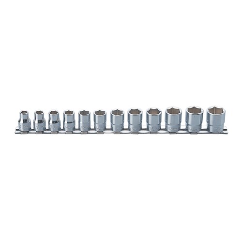 SOCKET SET ON RAIL 3/8DR-6PT 8-19MM(12P)