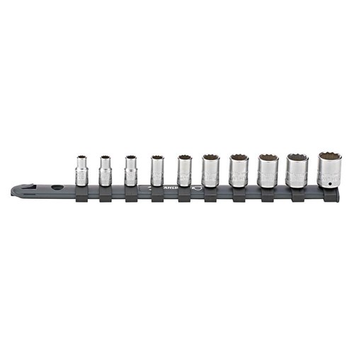 10-Piece Socket Set on Rail (5-14mm) - 1/4