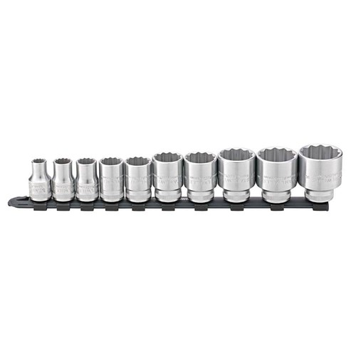 10-Piece Socket Set on Rail (10-32mm) - 1/2