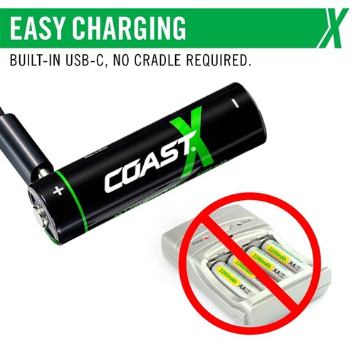 COAST Zithion-X AA Rechargeable USB-C Batteries - 4 PACK