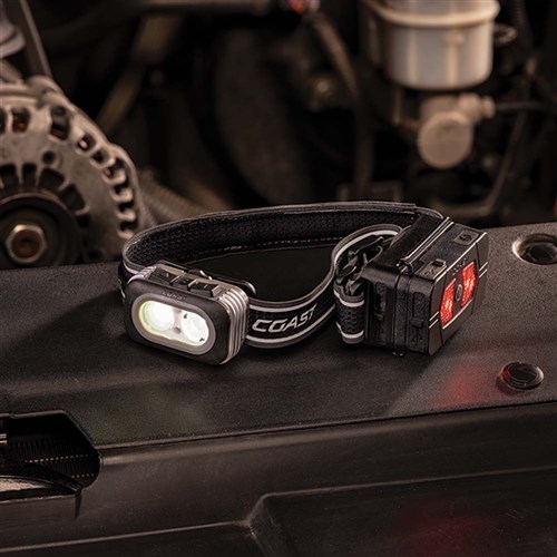 COAST RL20RB Rechargeable 1000 Lumen Tri Colour Headlamp with Red Rear Lighting + Booster Battery