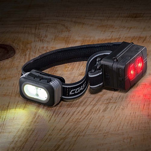 COAST RL20RB Rechargeable 1000 Lumen Tri Colour Headlamp with Red Rear Lighting + Booster Battery